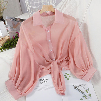 Women's Casual Chiffon Button-Up Shirt
