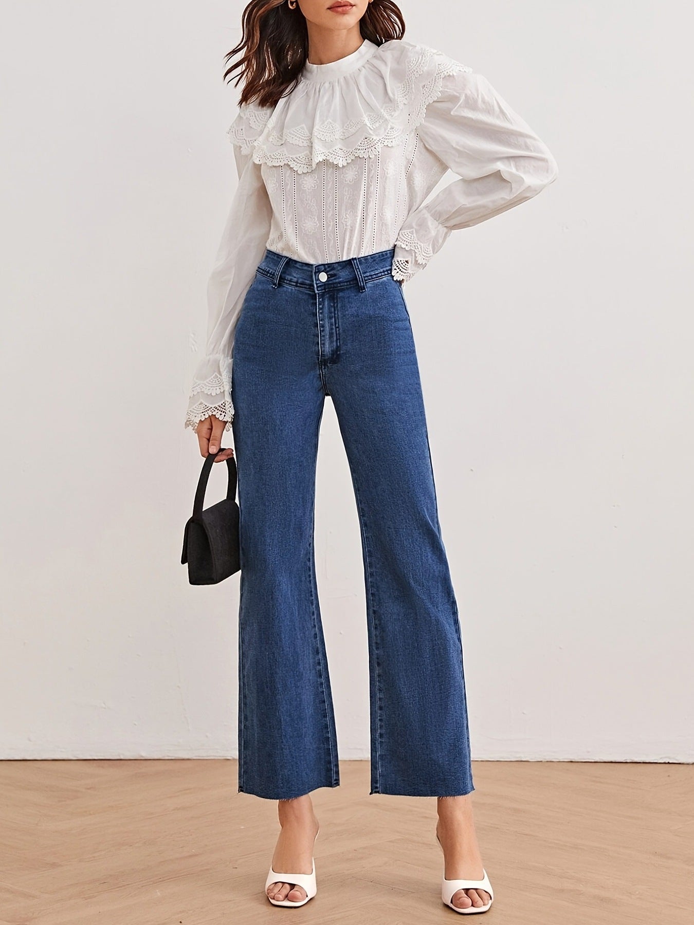 Dark Blue High-Waist Wide-Leg Jeans