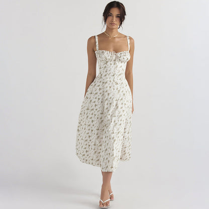 Backless Floral Halter Midi Dress