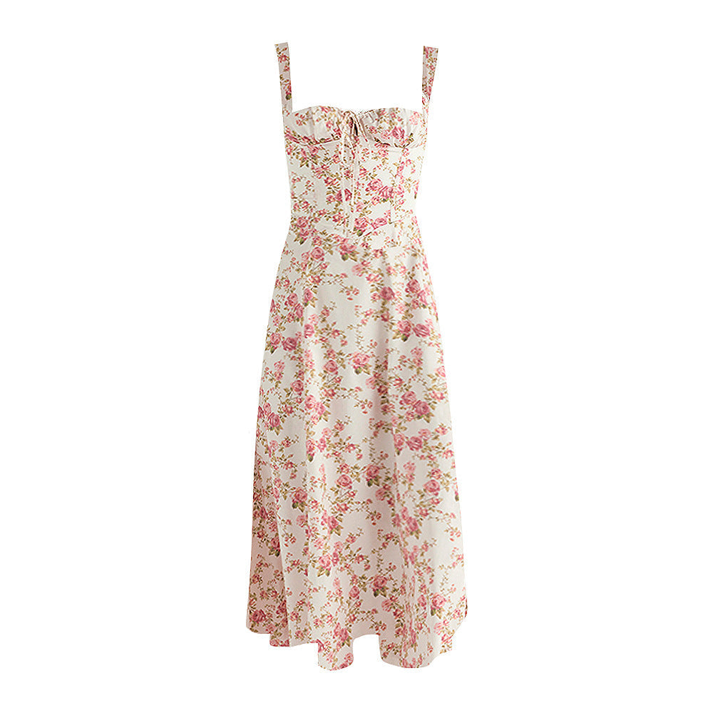 Backless Floral Halter Midi Dress