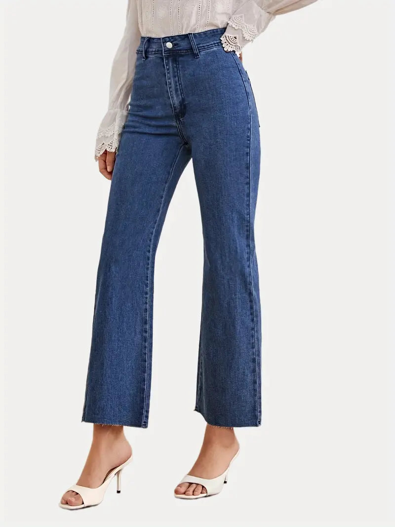 Dark Blue High-Waist Wide-Leg Jeans