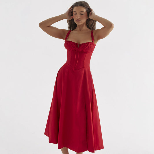 Backless Floral Halter Midi Dress