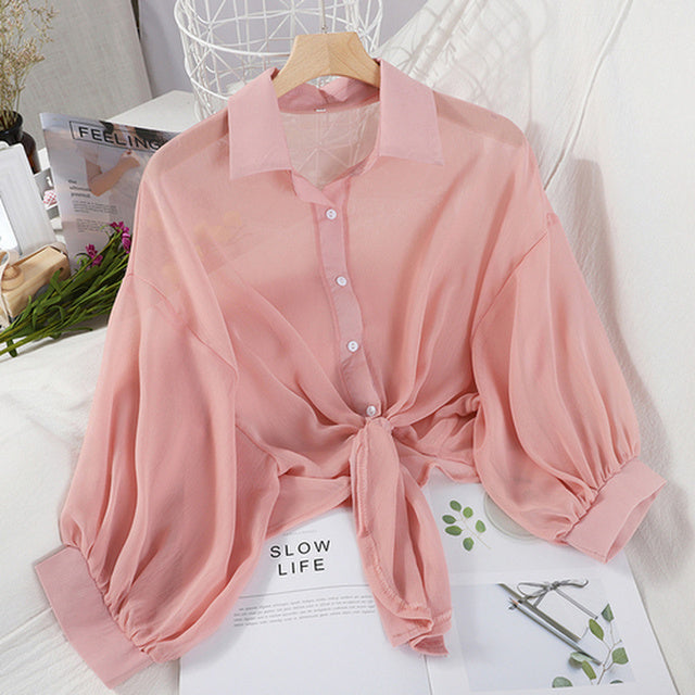 Women's Casual Chiffon Button-Up Shirt