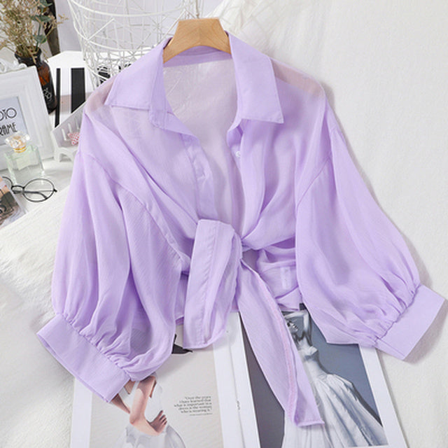 Women's Casual Chiffon Button-Up Shirt