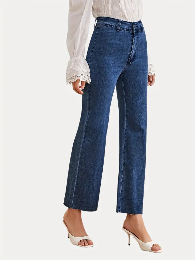 Dark Blue High-Waist Wide-Leg Jeans