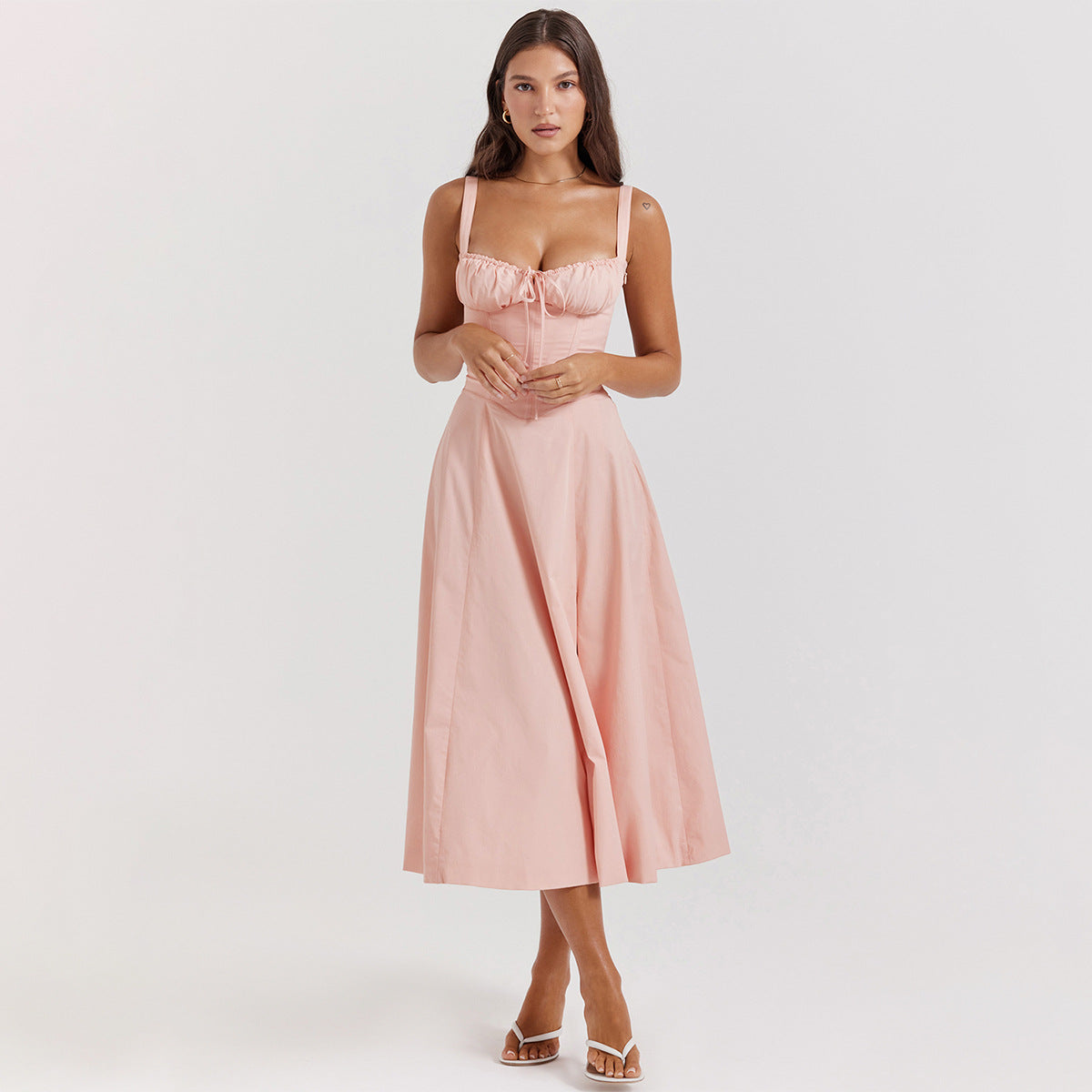 Backless Floral Halter Midi Dress