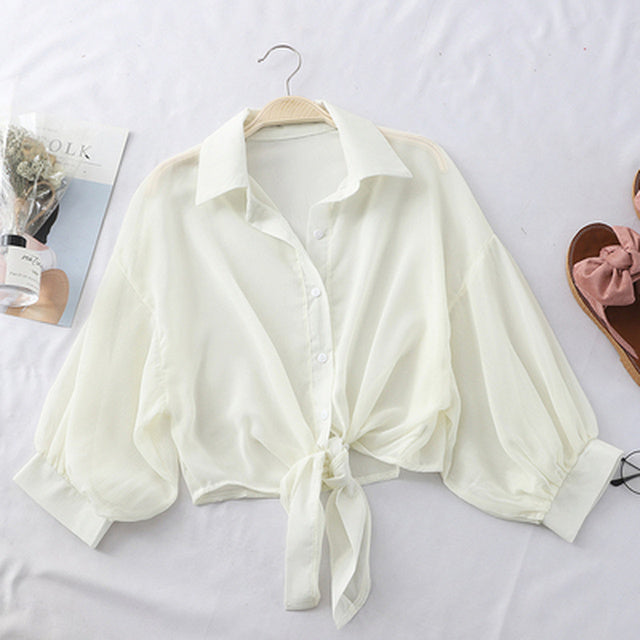 Women's Casual Chiffon Button-Up Shirt