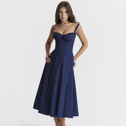 Backless Floral Halter Midi Dress