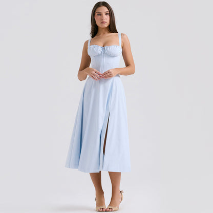 Backless Floral Halter Midi Dress