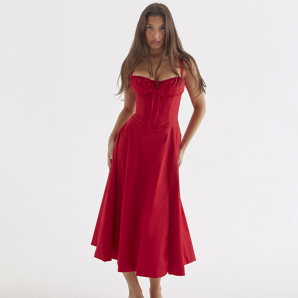 Backless Floral Halter Midi Dress