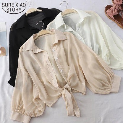 Women's Casual Chiffon Button-Up Shirt