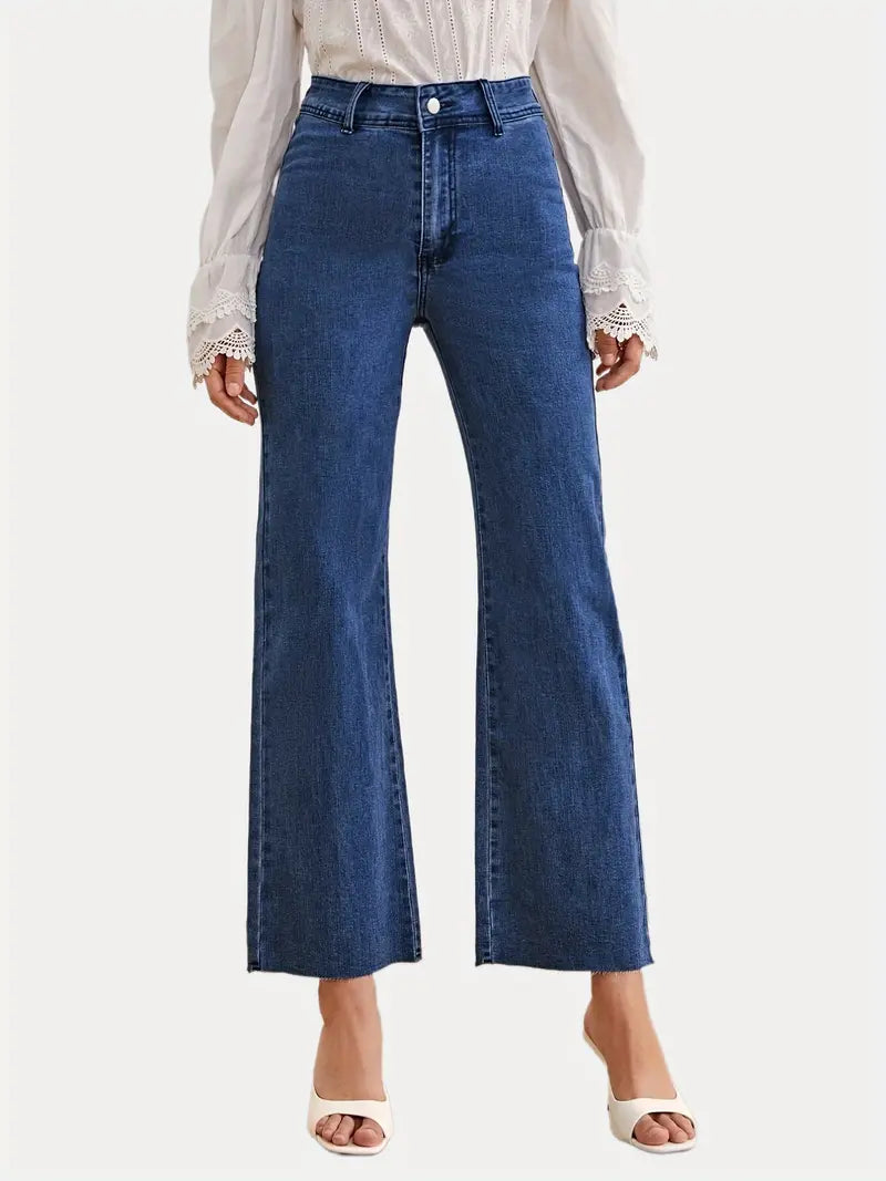 Dark Blue High-Waist Wide-Leg Jeans