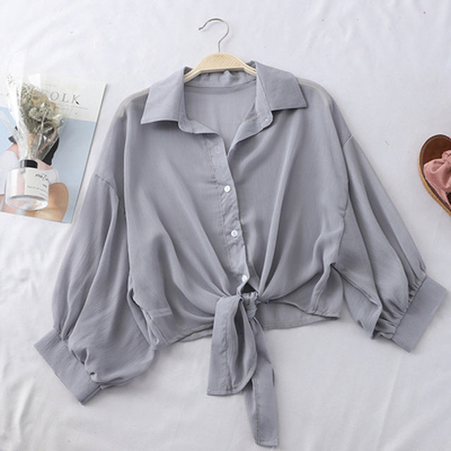 Women's Casual Chiffon Button-Up Shirt