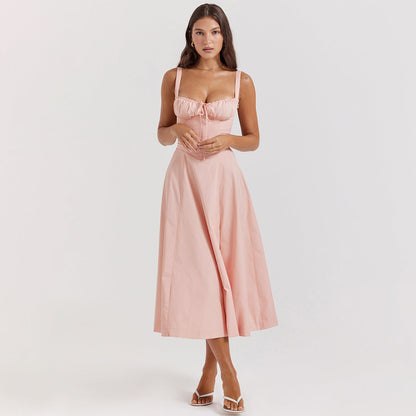 Backless Floral Halter Midi Dress