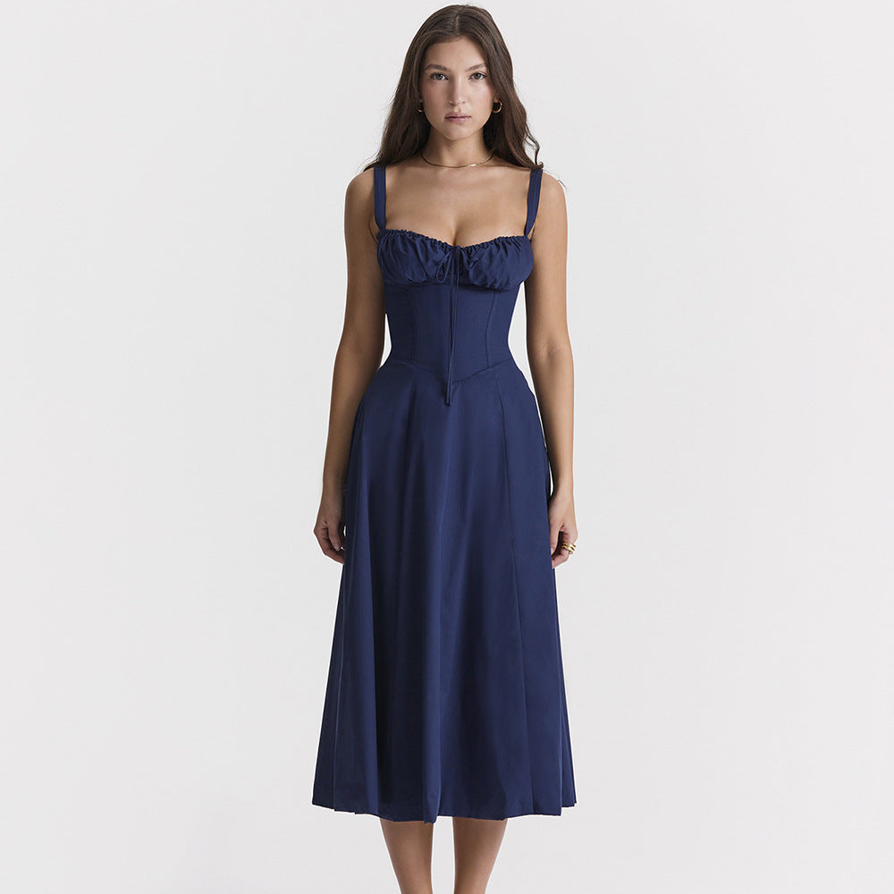Backless Floral Halter Midi Dress